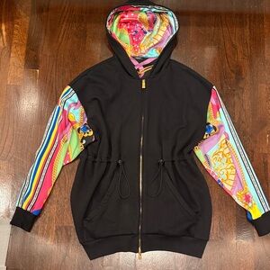 Versace Colorful Sleeve Black Hoodie Size 36